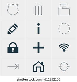Vector Illustration Of 12 User Icons. Editable Pack Of Dossier, Info, Tabulation Button And Other Elements.