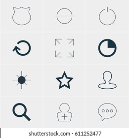 Vector Illustration Of 12 User Icons. Editable Pack Of Switch Off, Wide Monitor, Renovate And Other Elements.