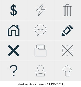 Vector Illustration Of 12 User Icons. Editable Pack Of Garbage, Remove User, Message And Other Elements.