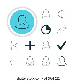 Vector Illustration Of 12 User Icons. Editable Pack Of Banned Member, Female User, Register Account And Other Elements.