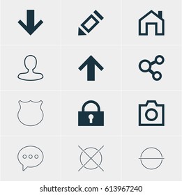 Vector Illustration Of 12 User Icons. Editable Pack Of Top, Publish, Downward And Other Elements.