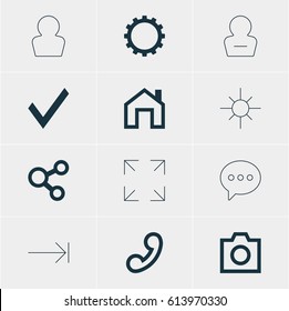 Vector Illustration Of 12 User Icons. Editable Pack Of Message, Snapshot, Wide Monitor And Other Elements.