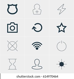 Vector Illustration Of 12 User Icons. Editable Pack Of Snapshot, Cordless Connection, Man Member And Other Elements.