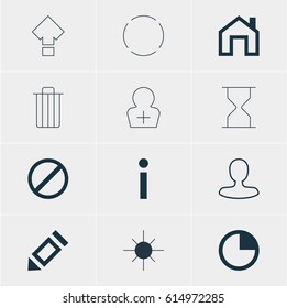 Vector Illustration Of 12 User Icons. Editable Pack Of Info, Full Brightness, Stopwatch And Other Elements.