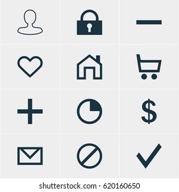 Vector Illustration Of 12 User Icons. Editable Pack Of Minus, Access Denied, Stopwatch And Other Elements.