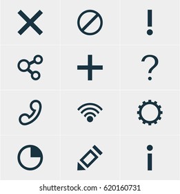 Vector Illustration Of 12 User Icons. Editable Pack Of Plus, Stopwatch , Handset Elements.
