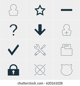 Vector Illustration Of 12 User Icons. Editable Pack Of Avatar, Downward, Confirm And Other Elements.