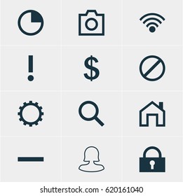 Vector Illustration Of 12 User Icons. Editable Pack Of Access Denied, Snapshot, Minus And Other Elements.