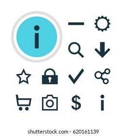 Vector Illustration Of 12 User Icons. Editable Pack Of Wheelbarrow, Check, Cogwheel And Other Elements.