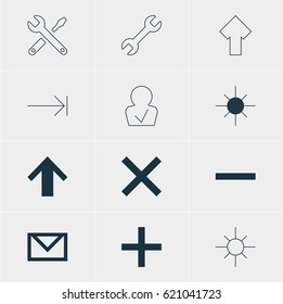 Vector Illustration Of 12 User Icons. Editable Pack Of Sunshine, Plus, Tabulation Button And Other Elements.
