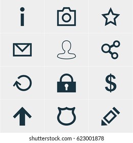 Vector Illustration Of 12 User Icons. Editable Pack Of Letter, Pen, Padlock And Other Elements.
