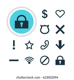 Vector Illustration Of 12 User Icons. Editable Pack Of Alert, Minus, Padlock And Other Elements.