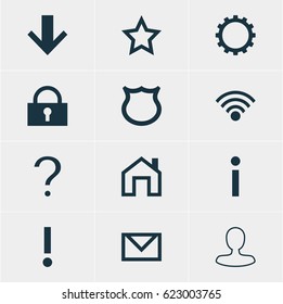 Vector Illustration Of 12 User Icons. Editable Pack Of Cogwheel, Help, Padlock And Other Elements.