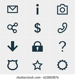 Vector Illustration Of 12 User Icons. Editable Pack Of Padlock , Handset, Letter Elements.