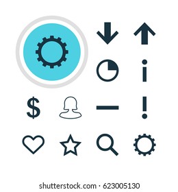 Vector Illustration Of 12 User Icons. Editable Pack Of Cogwheel, Seek, Stopwatch And Other Elements.