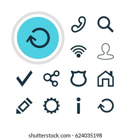 Vector Illustration Of 12 User Icons. Editable Pack Of Mainpage, Seek, Pen And Other Elements.