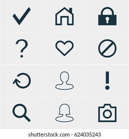 Vector Illustration Of 12 User Icons. Editable Pack Of Emotion, Check, Snapshot And Other Elements.