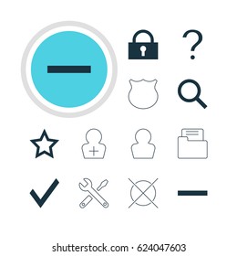 Vector Illustration Of 12 User Icons. Editable Pack Of Padlock, Avatar, Asterisk And Other Elements.
