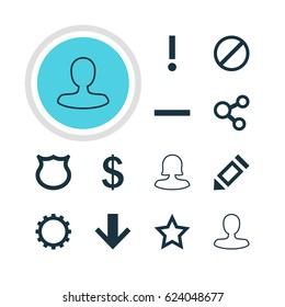 Vector Illustration Of 12 User Icons. Editable Pack Of Downward, Pen, Female User And Other Elements.