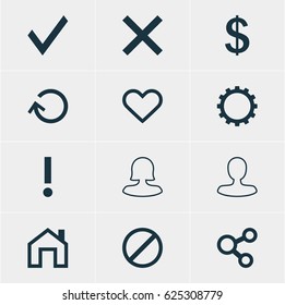 Vector Illustration Of 12 User Icons. Editable Pack Of Renovate, Wrong, Emotion And Other Elements.