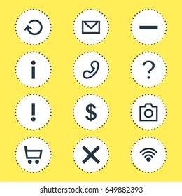 Vector Illustration Of 12 User Icons. Editable Pack Of Cordless Connection, Minus, Alert And Other Elements.