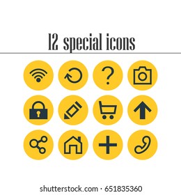 Vector Illustration Of 12 User Icons. Editable Pack Of Renovate, Pen , Handset Elements.