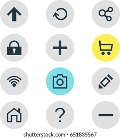 Vector Illustration Of 12 User Icons. Editable Pack Of Publish, Snapshot, Wheelbarrow And Other Elements.