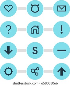 Vector Illustration Of 12 User Icons. Editable Pack Of Mainpage, Top, Help And Other Elements.