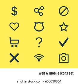 Vector Illustration Of 12 User Icons. Editable Pack Of Asterisk, Cordless Connection, Heart And Other Elements.