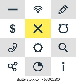 Vector Illustration Of 12 User Icons. Editable Pack Of Shield, Cogwheel, Publish And Other Elements.