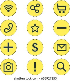 Vector Illustration Of 12 User Icons. Editable Pack Of Snapshot , Handset, Minus Elements.