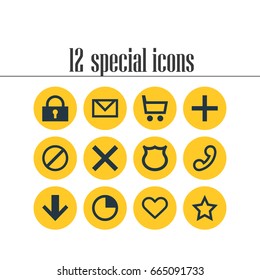 Vector Illustration Of 12 User Icons. Editable Pack Of Shield, Downward, Padlock And Other Elements.