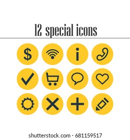 Vector Illustration Of 12 User Icons. Editable Pack Of Pen , Handset, Wrong Elements.