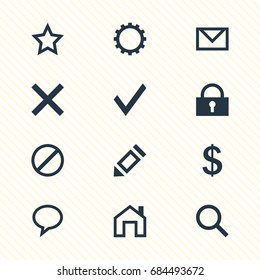 Vector Illustration Of 12 User Icons. Editable Pack Of Confirm, Mainpage, Padlock And Other Elements.