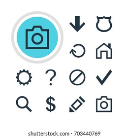 Vector Illustration Of 12 User Icons. Editable Pack Of Mainpage, Snapshot, Downward And Other Elements.