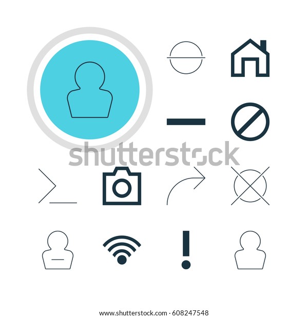 Vector\
Illustration Of 12 User Icons. Editable Pack Of Snapshot, Remove\
User, Cordless Connection And Other\
Elements.
