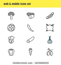 Vector illustration of 12 vegetables icons line style. Editable set of zucchini, carrot, vegetable and other icon elements.