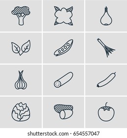 Vector Illustration Of 12 Vegetables Icons. Editable Pack Of Green Onion, Garlic, Turnip And Other Elements.