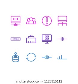 Vector illustration of 12 web icons line style. Editable set of error, linked computer, connected and other icon elements.