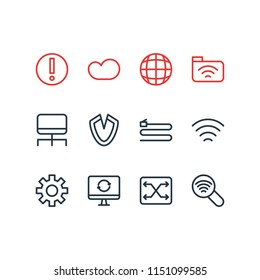 Vector illustration of 12 web icons line style. Editable set of software, scan, cloud storage and other icon elements.