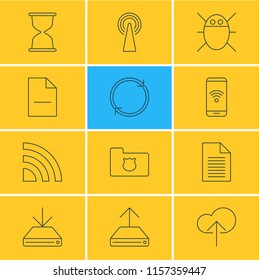 Vector illustration of 12 web icons line style. Editable set of protected folder, antenna, bug and other icon elements.