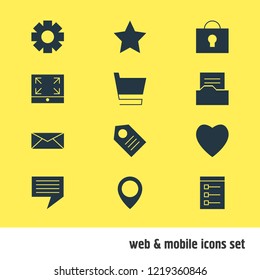 Vector illustration of 12 web icons. Editable set of heart, checklist, location mark and other icon elements.