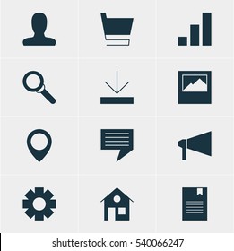 Vector Illustration Of 12 Web Icons. Editable Pack Of Account, Gear, Trolley And Other Elements.
