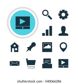 Vector Illustration Of 12 Web Icons. Editable Pack Of Increase Chart, Map Pointer, Document Directory And Other Elements.