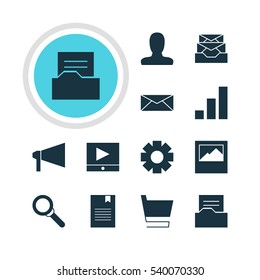 Vector Illustration Of 12 Web Icons. Editable Pack Of Messages, Account, Magnifier And Other Elements.