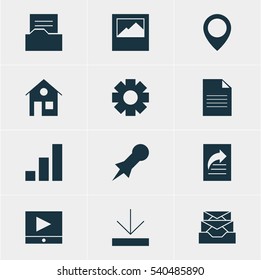Vector Illustration Of 12 Web Icons. Editable Pack Of Increase Chart , House, Landscape Photo Elements.