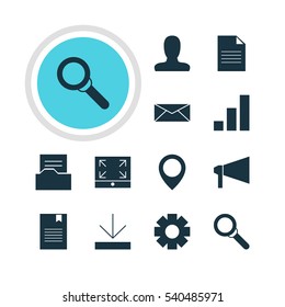 Vector Illustration Of 12 Web Icons. Editable Pack Of Map Pointer, Upload, Document Directory And Other Elements.