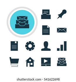 Vector Illustration Of 12 Web Icons. Editable Pack Of Account, Play Button, Bookmark And Other Elements.
