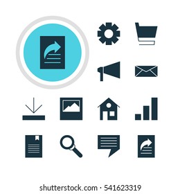 Vector Illustration Of 12 Web Icons. Editable Pack Of House, Letter, Upload And Other Elements.