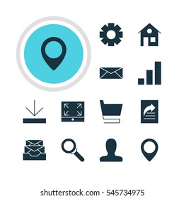 Vector Illustration Of 12 Web Icons. Editable Pack Of Magnifier, Account, Letter And Other Elements.